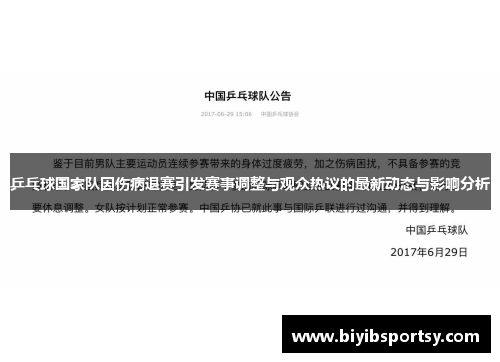 乒乓球国家队因伤病退赛引发赛事调整与观众热议的最新动态与影响分析